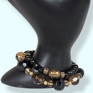 Set of 2 Beaded Metallic Stretch Bracelets